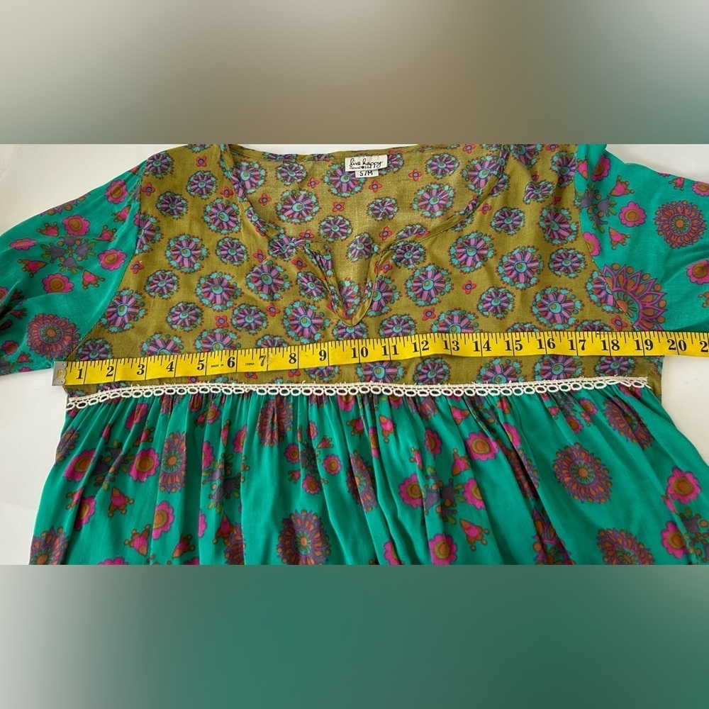 LIVE HAPPY/NATURAL WEAR GET UP & GO BOHO PEASANT TOP. RAW HEM, MIXED PRINTS. S/M - Picture 7 of 8